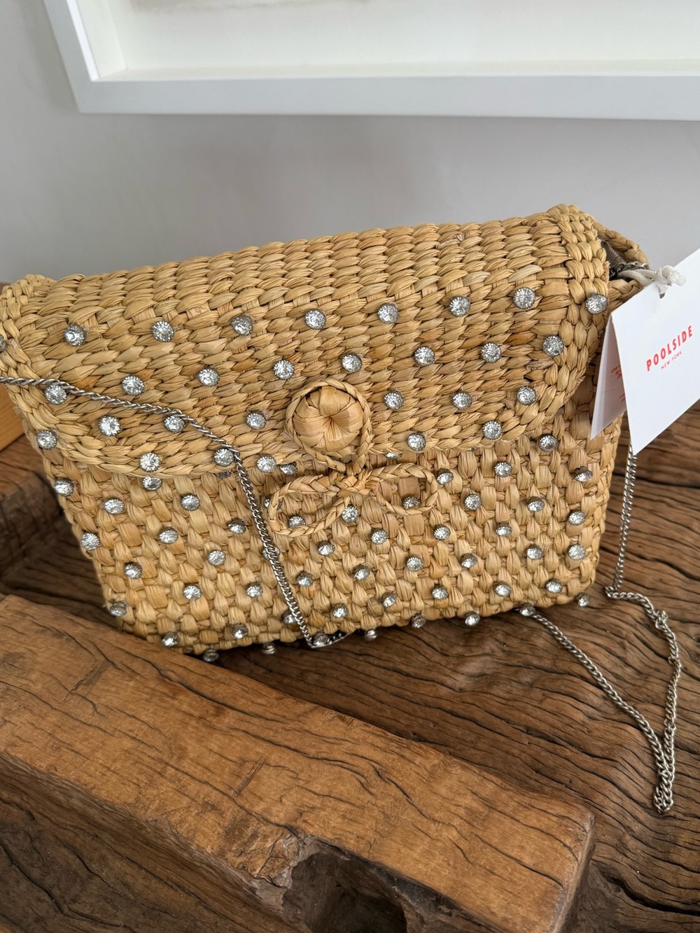 POOLSIDE Embellished Straw Crossbody Bag in Natural